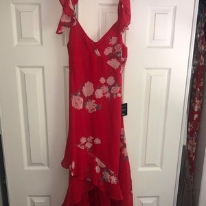 Lulus red floral midi dress